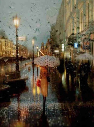 женщина с зонтом под дождем